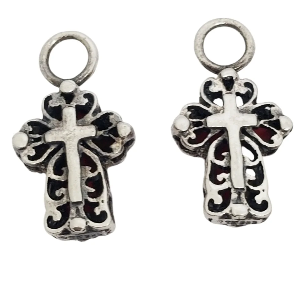 VINTAGE STERLING SILVER LARGE CROSS PENDANT & TWO SMALL CROSS PENDANTS SET